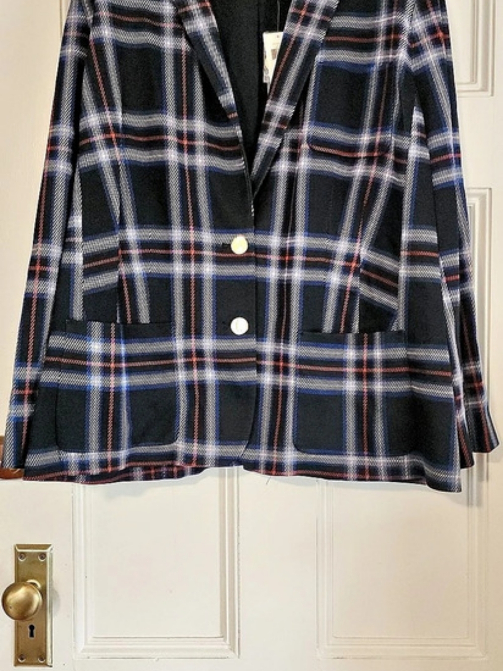 Lauren Ralph Lauren Plaid Double-Knit Jacquard Blazer Black & Blue 2X